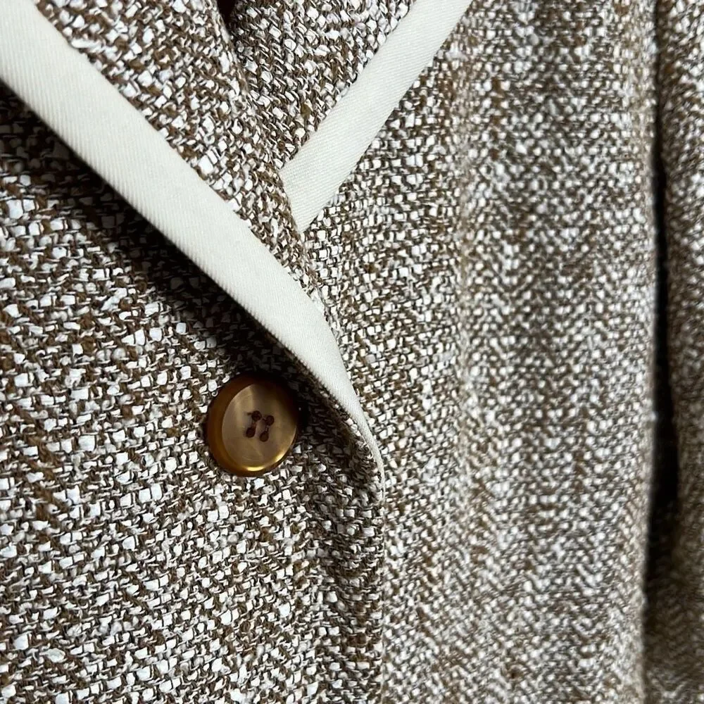 Bigio Collection Tweed Two Button Notch Lapel Fully Lined Blazer Tan‎ Size 8